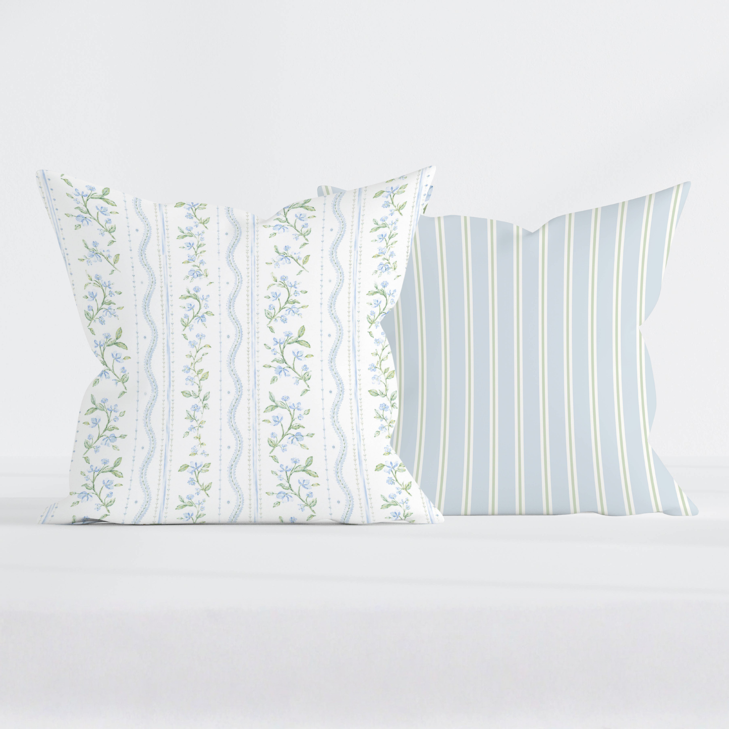 Blue Floral Stripe Pillow Cover