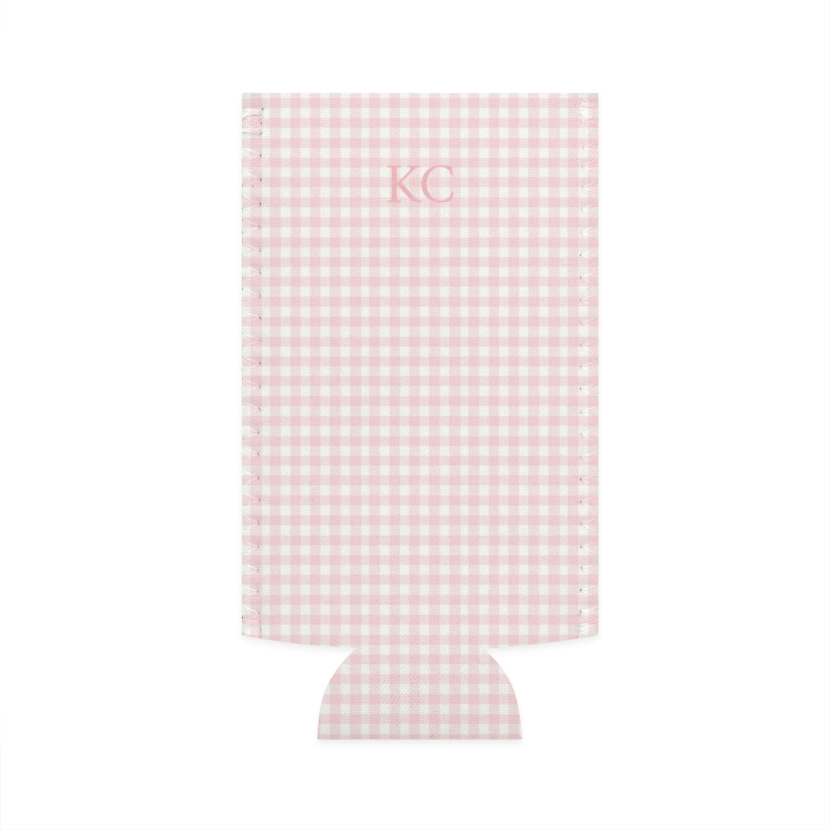 Personalized Slim Can Cooler – Custom Drink Sleeve (Pink Gingham)