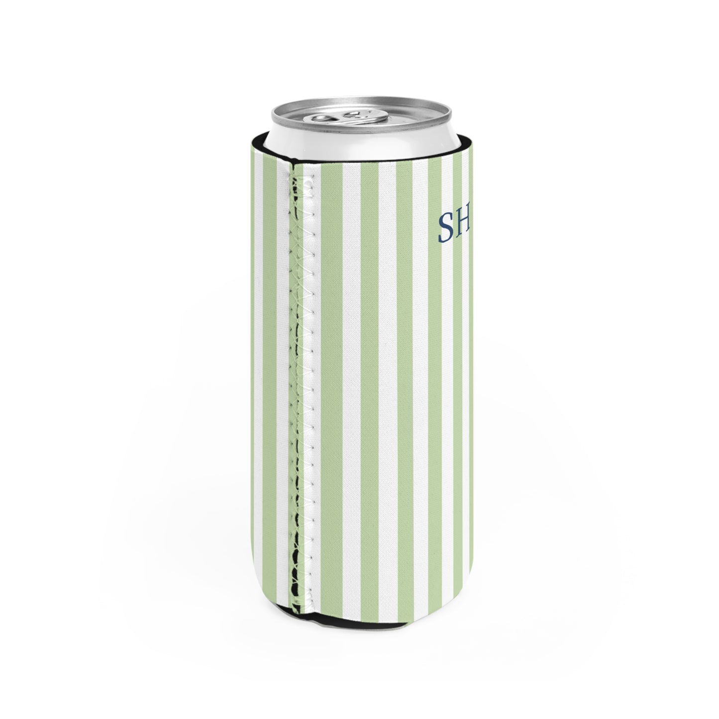 Personalized Slim Can Cooler – Everyday Personalized Essential (Sage Green Stripe)