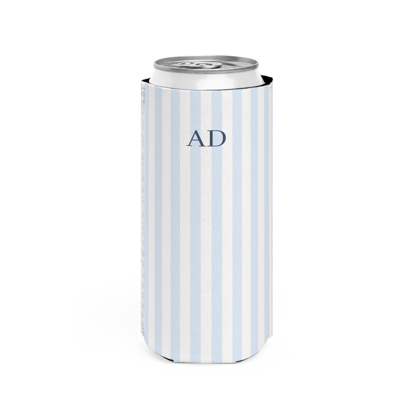 Personalized Slim Can Cooler – Custom Drink Sleeve (Soft Blue Stripe)