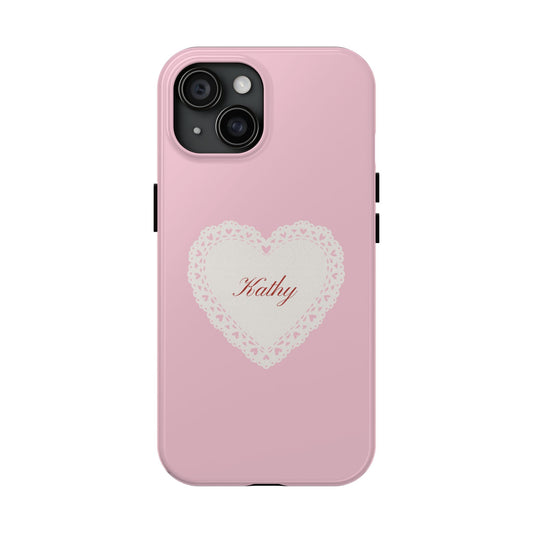 Personalized Pink Lace Heart Phone Case