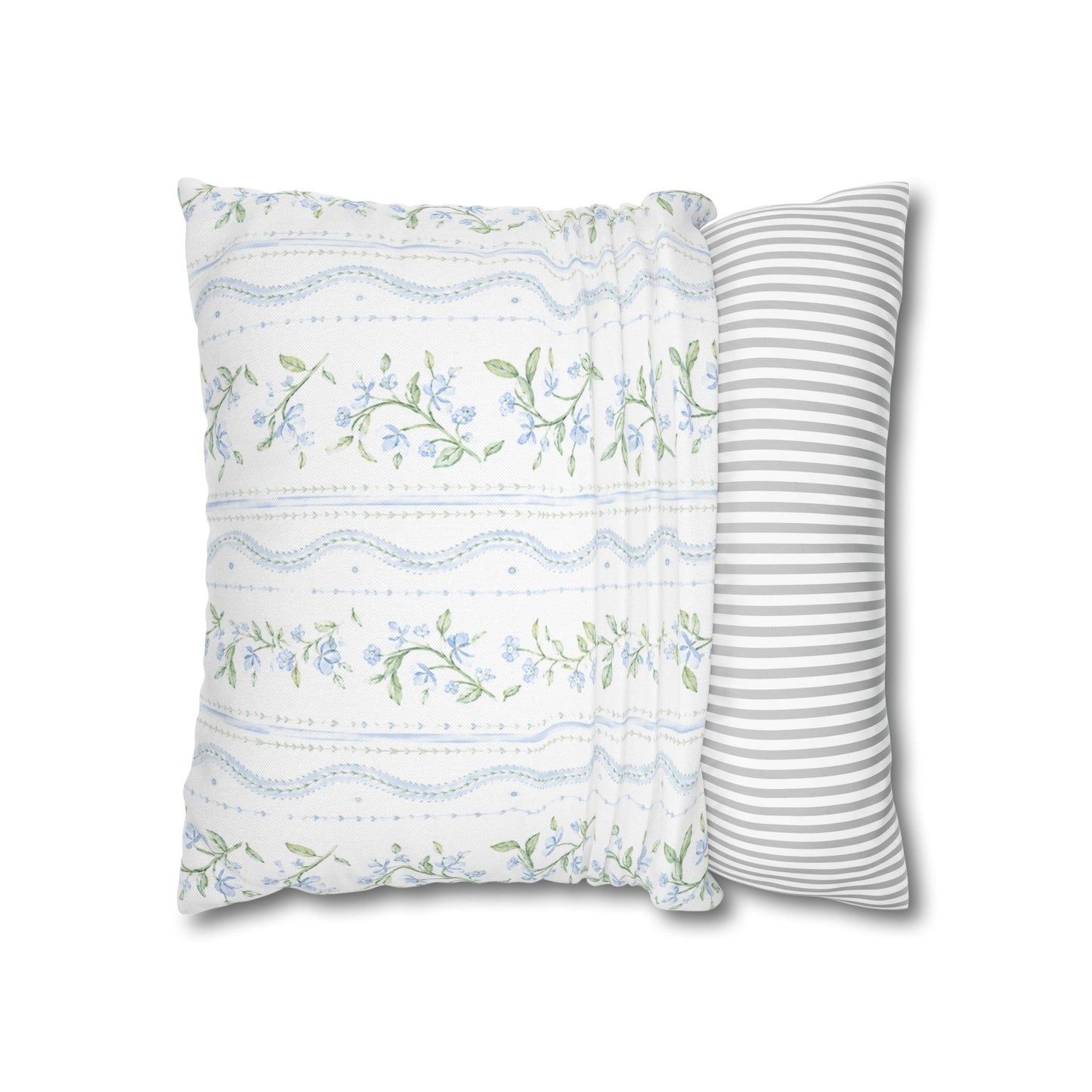 Blue Floral Stripe Pillow Cover