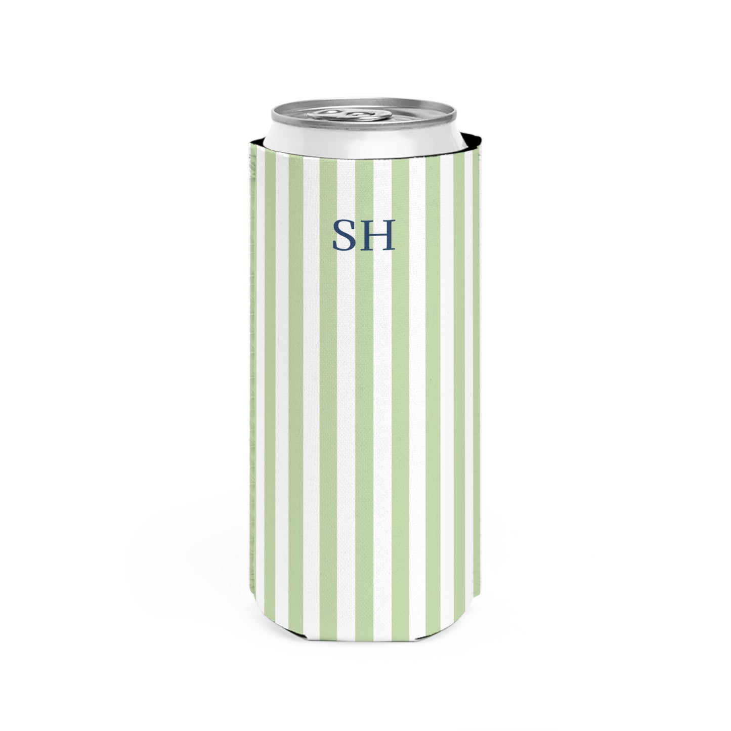 Personalized Slim Can Cooler – Everyday Personalized Essential (Sage Green Stripe)