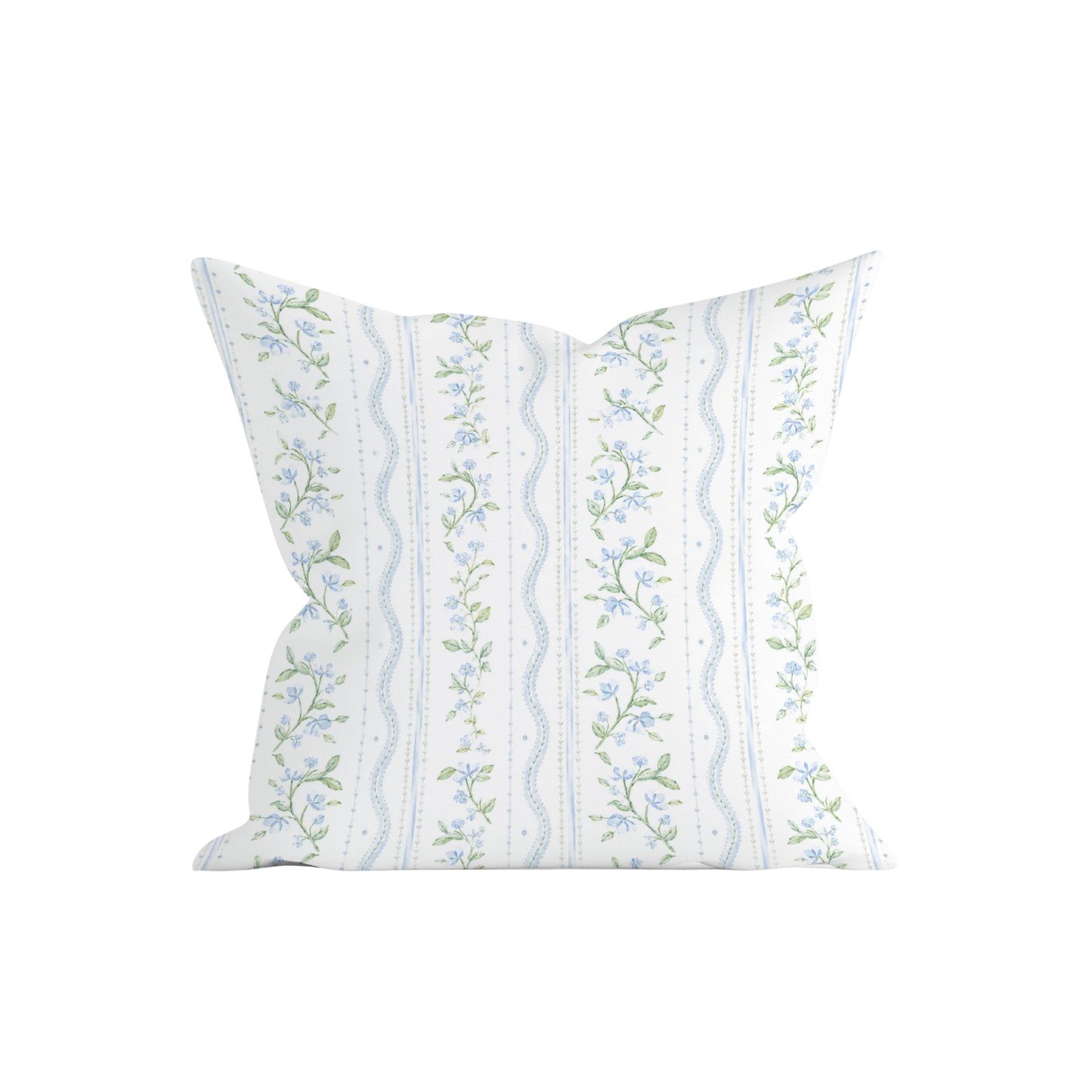 Blue Floral Stripe Pillow Cover