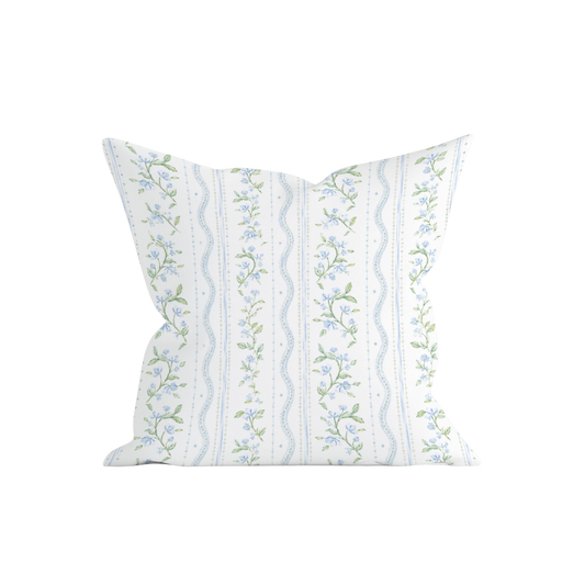 Blue Floral Stripe Pillow Cover