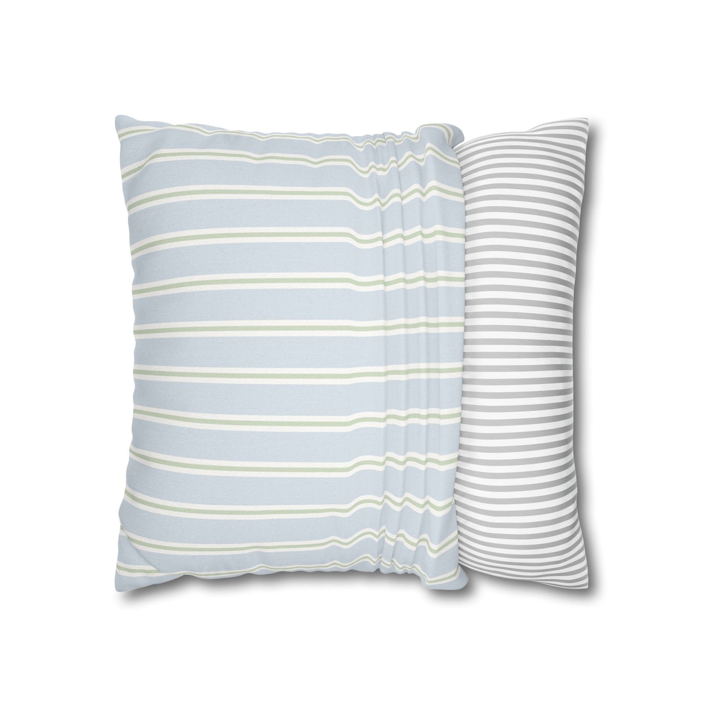 Blue & Sage Stripe Pillow Cover – Classic Preppy Decorative Cushion