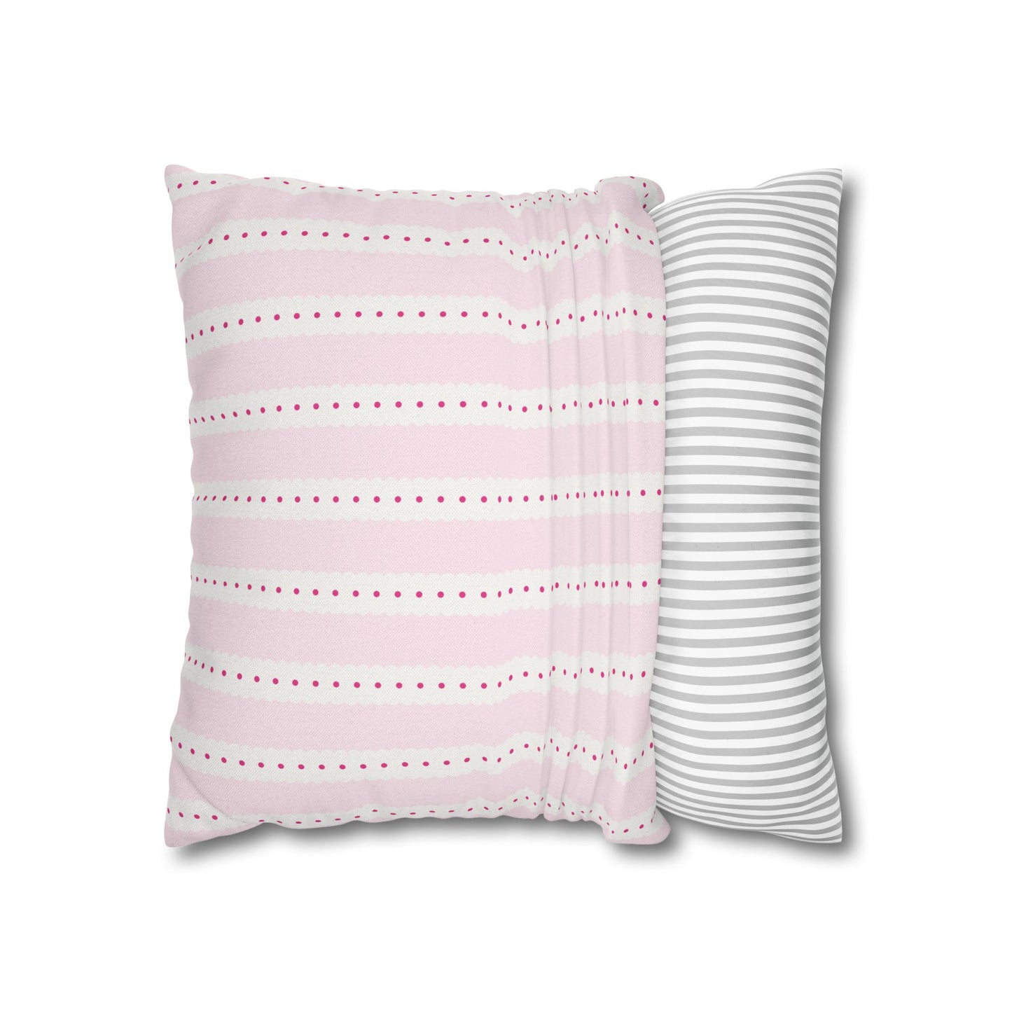 Pink Scalloped Stripe Pillow Cover – Classic Preppy Decorative Cushion