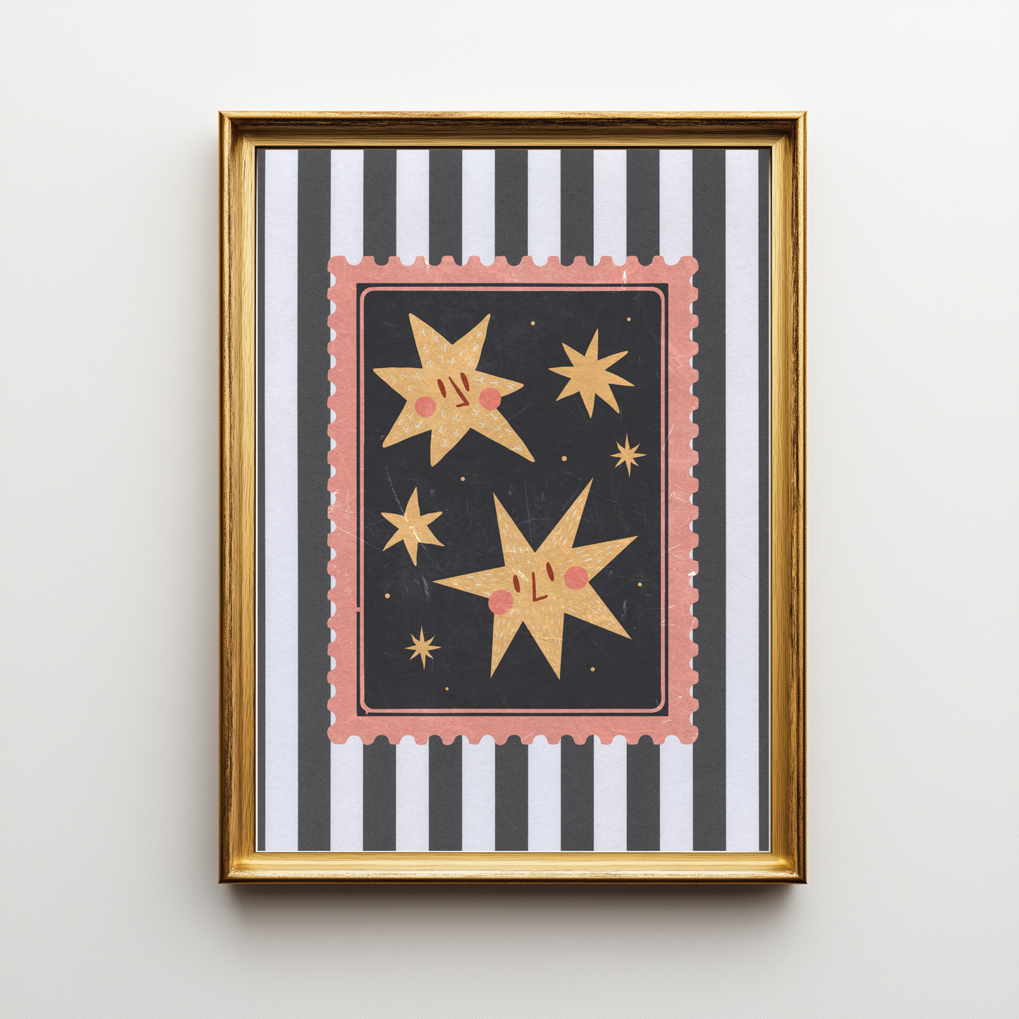 Vintage Star Art Print – Classic Stripes with Gold Star Motif