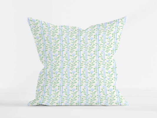 Blue Floral Stripe Pillow Cover – Soft Cottage Style Decorative Cushion