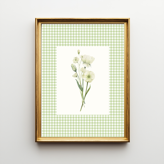 Green Gingham Botanical Art Print
