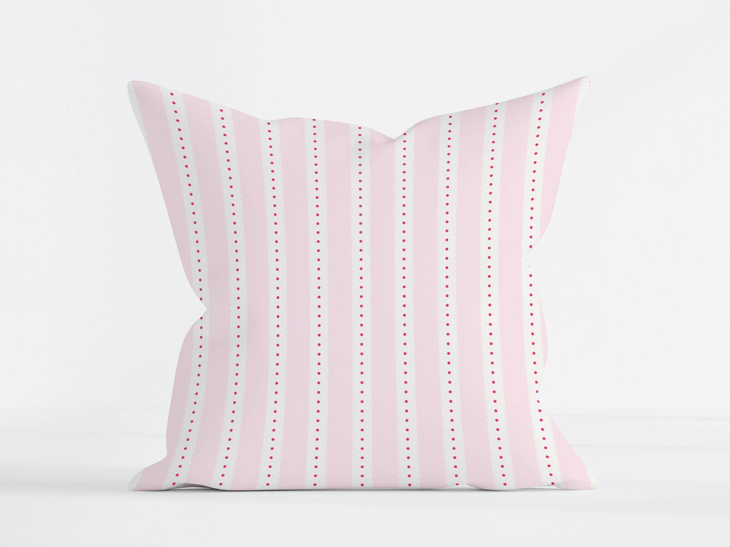 Pink Scalloped Stripe Pillow Cover – Classic Preppy Decorative Cushion