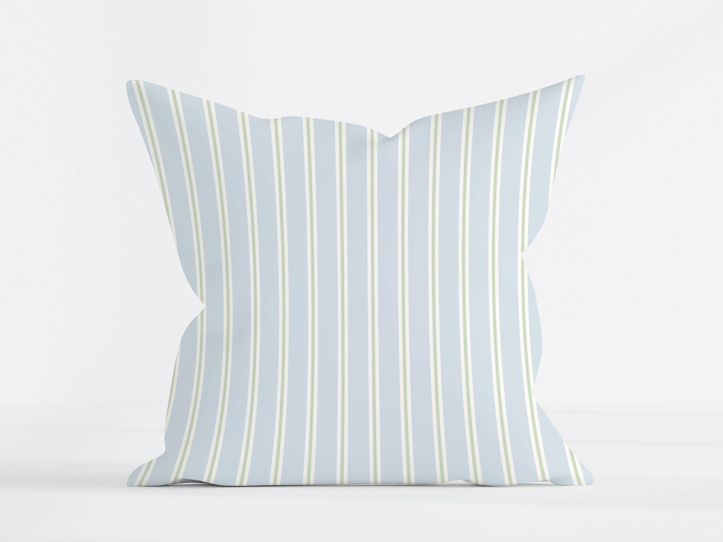 Blue & Sage Stripe Pillow Cover – Classic Preppy Decorative Cushion