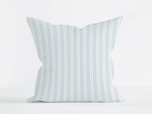 Blue & Sage Stripe Pillow Cover – Classic Preppy Decorative Cushion