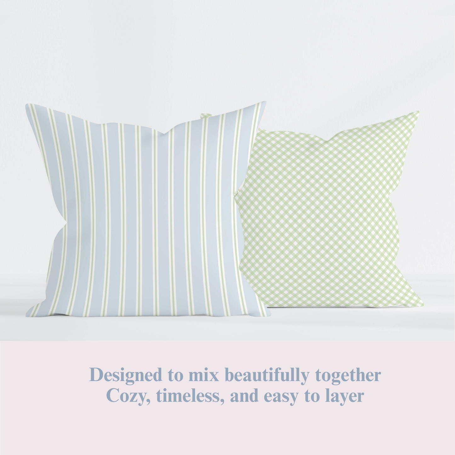 Blue & Sage Stripe Pillow Cover – Classic Preppy Decorative Cushion