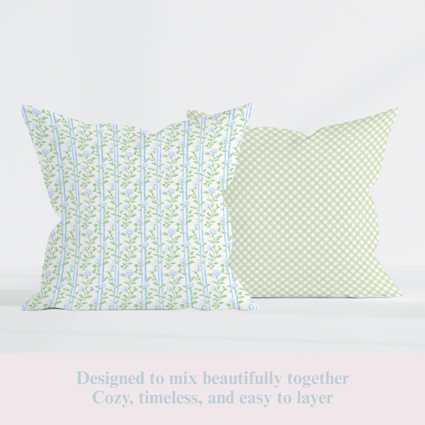 Blue Floral Stripe Pillow Cover