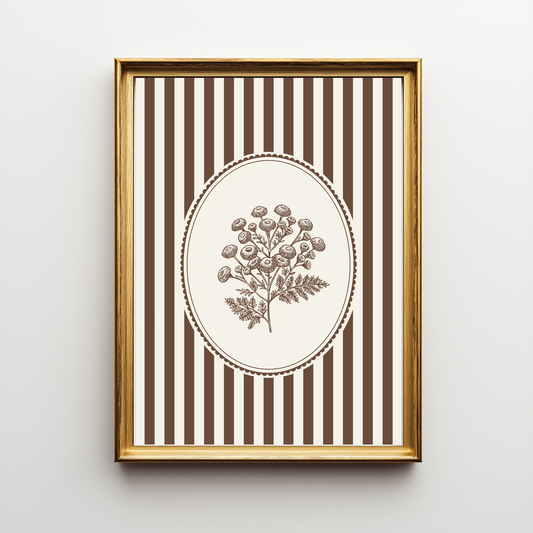 Vintage Botanical Stripe Wall Art Print