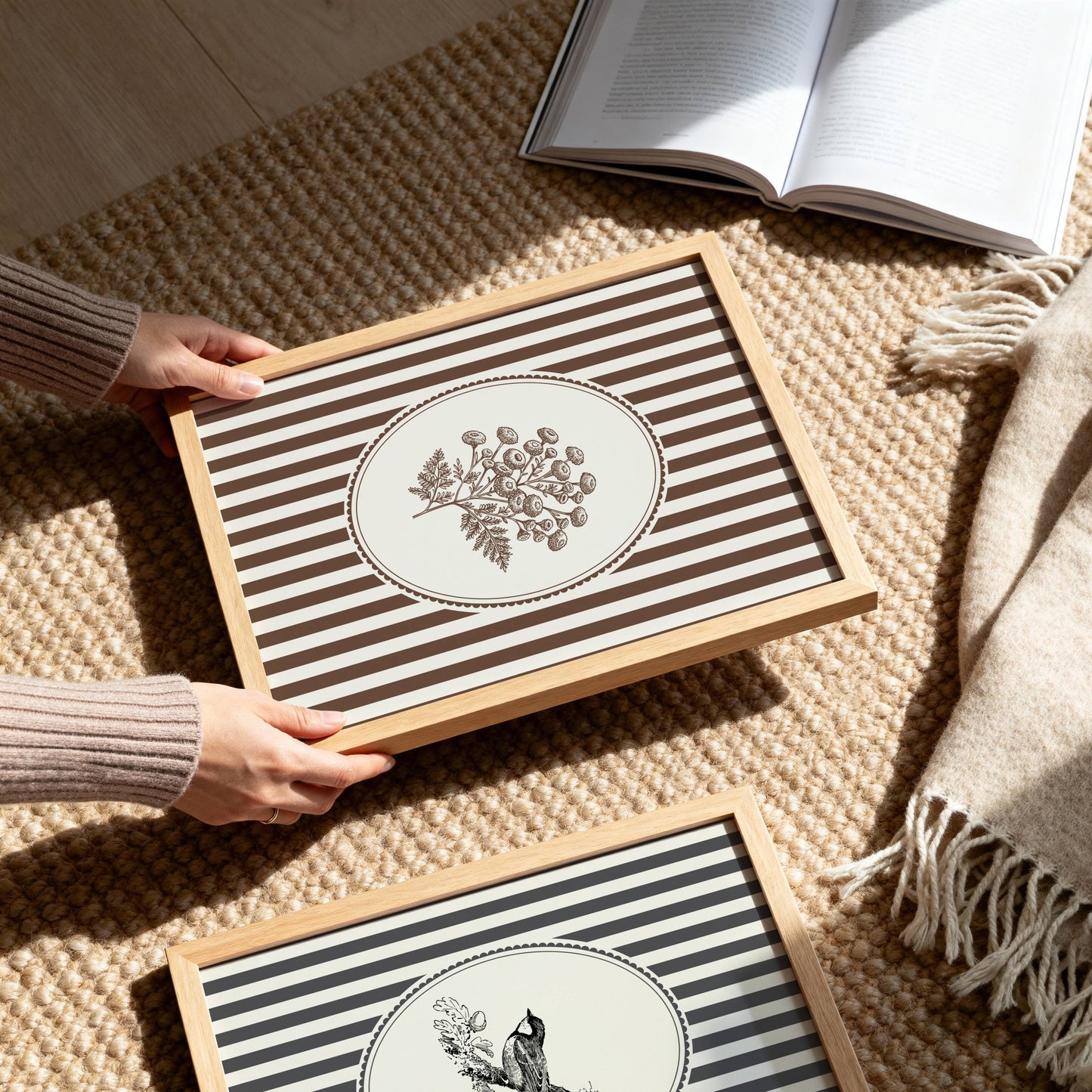 Vintage Botanical Stripe Wall Art Print