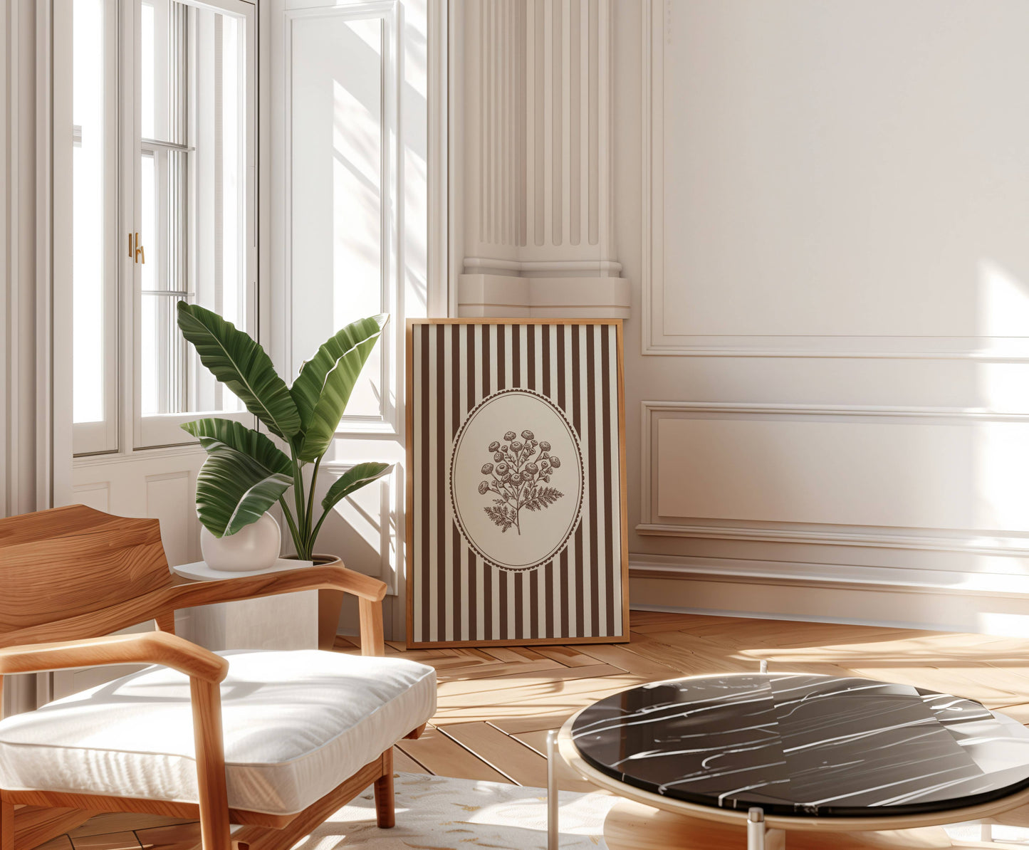 Vintage Botanical Stripe Wall Art Print