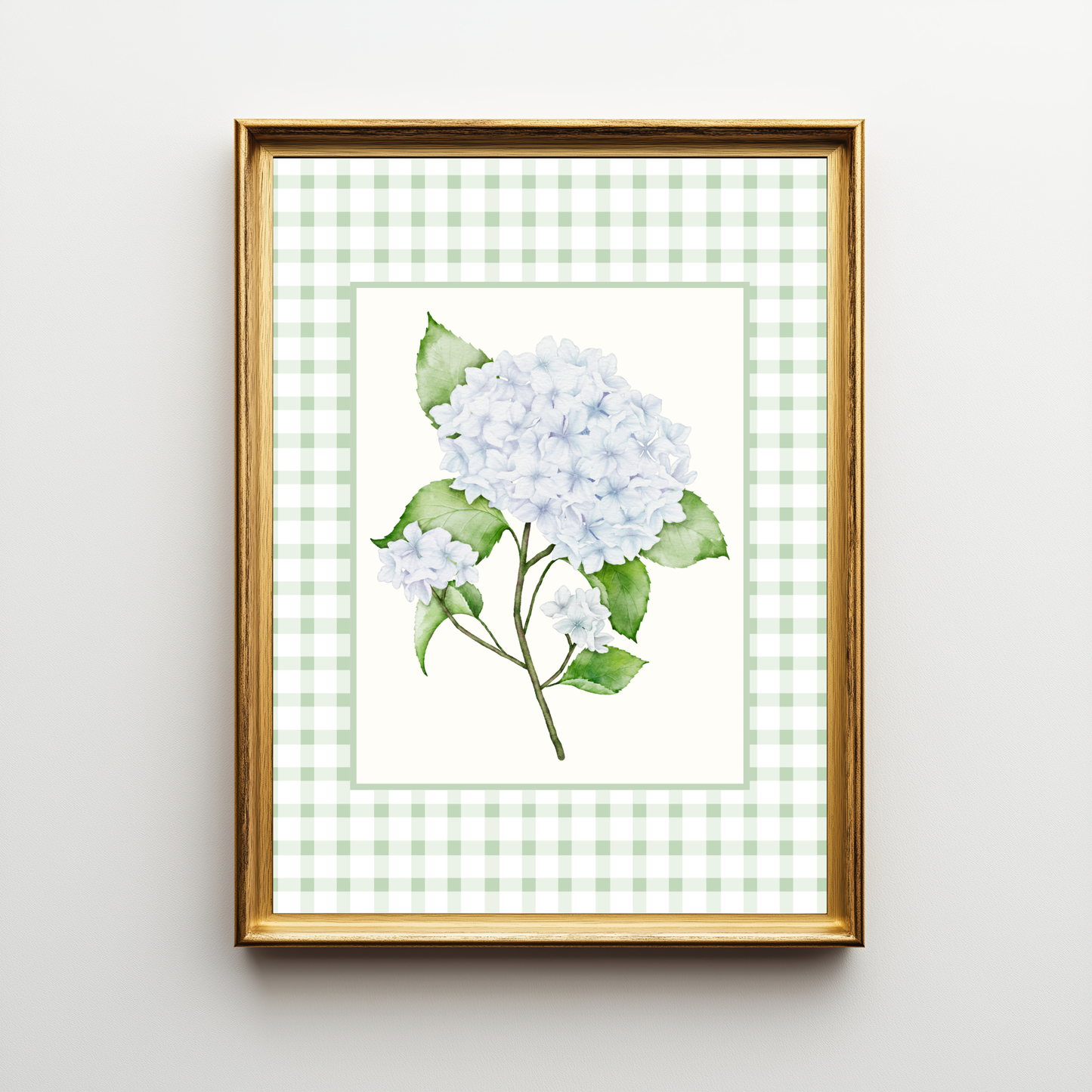 Green Gingham Hydrangea Wall Art