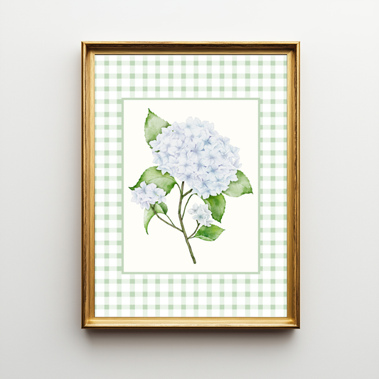 Green Gingham Hydrangea Wall Art