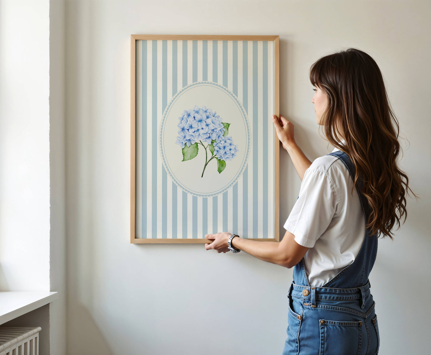 Blue Stripe Hydrangea Wall Art Print