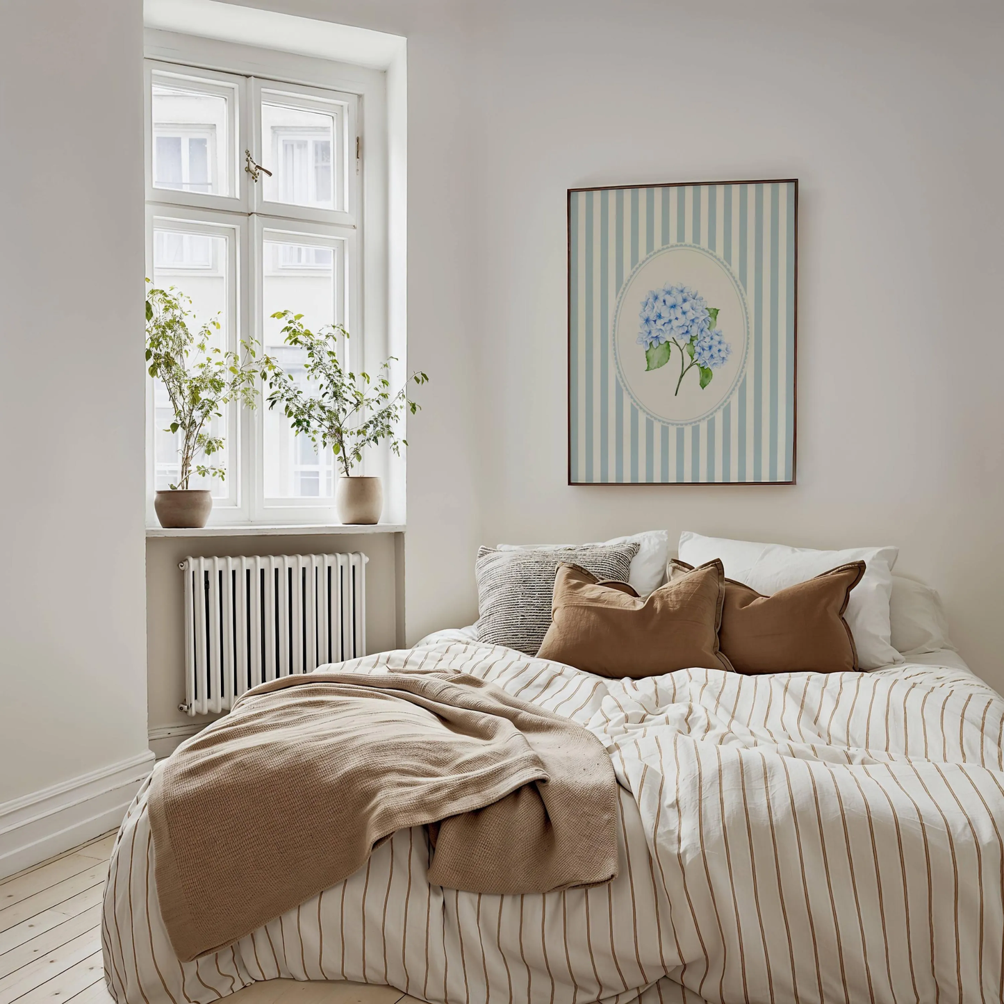Blue Stripe Hydrangea Wall Art Print