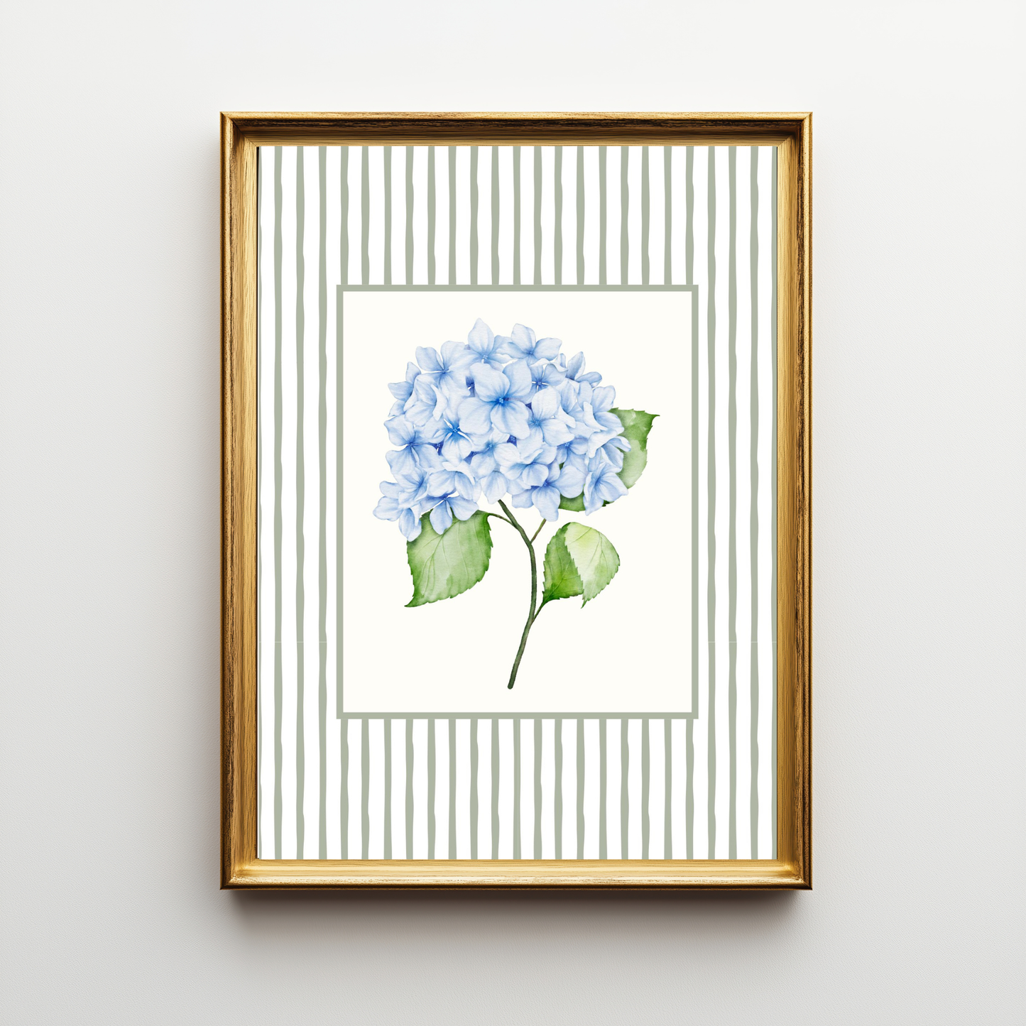 Sage Stripe Hydrangea Wall Art Print