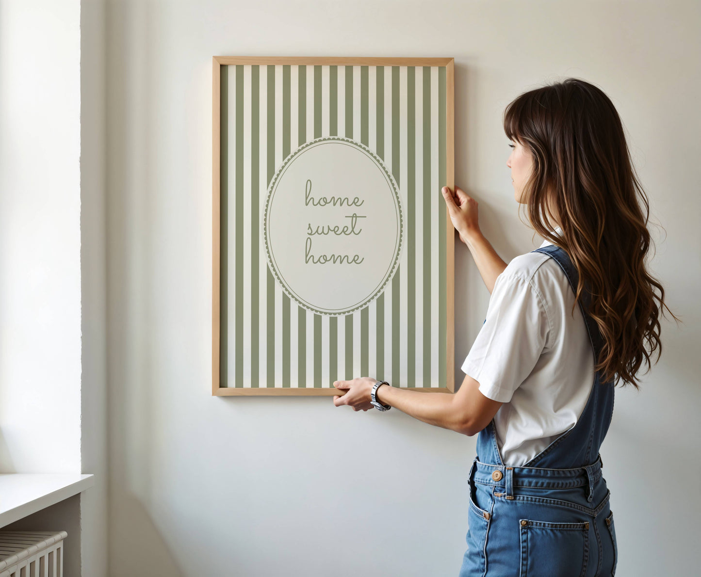 Home Sweet Home Sage Stripe Wall Art Print