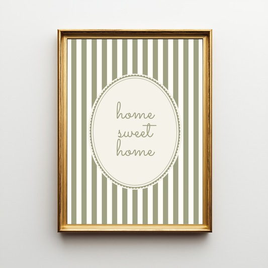 Home Sweet Home Sage Stripe Wall Art Print