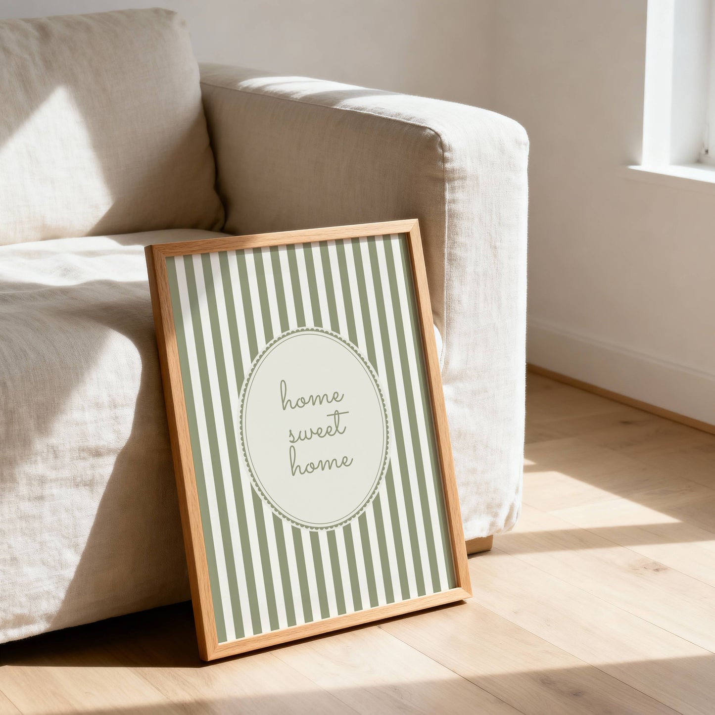 Home Sweet Home Sage Stripe Wall Art Print