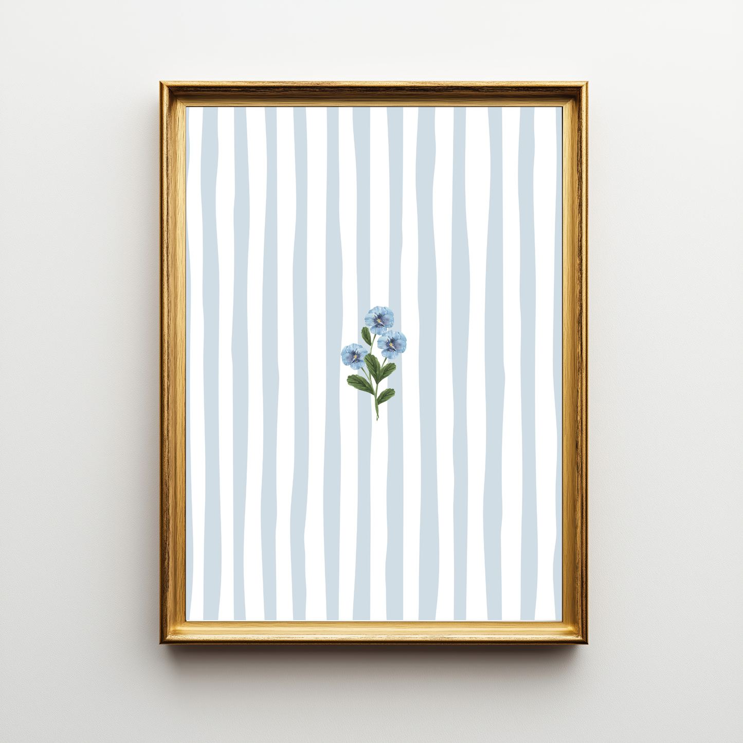 Blue Floral Stripe Wall Art Print