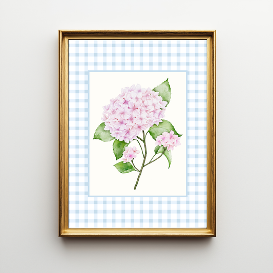 Pink Hydrangea Gingham Wall Art – Bloom II