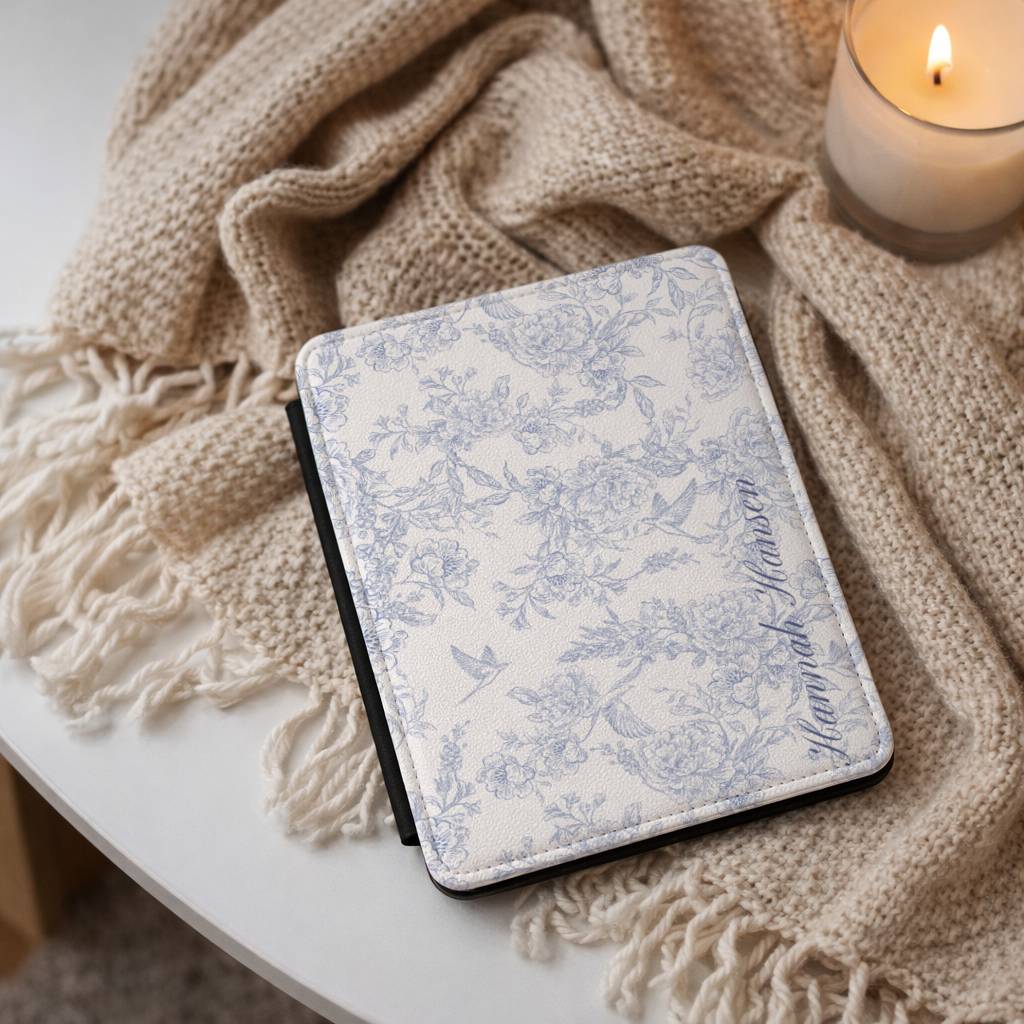 Personalized Blue Floral Toile Kindle Case