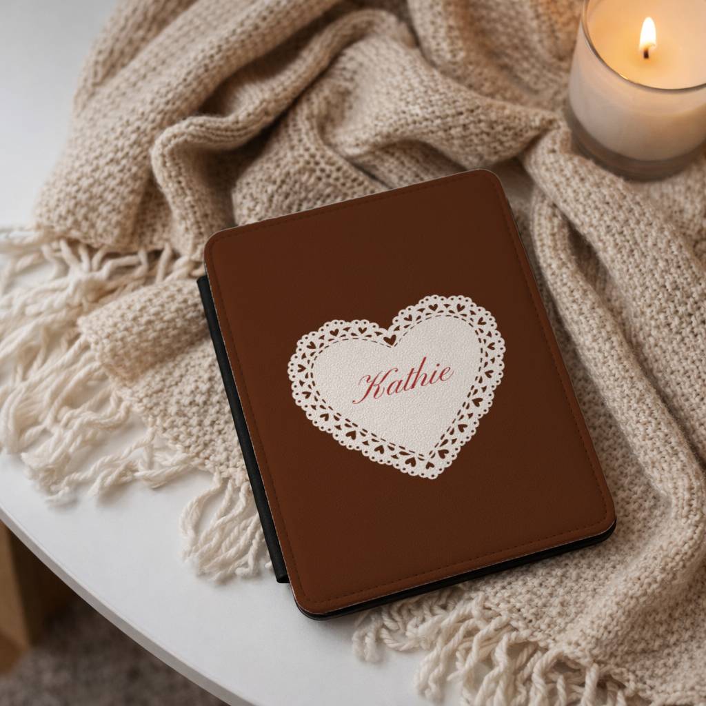 Brown Lace Heart Kindle Case