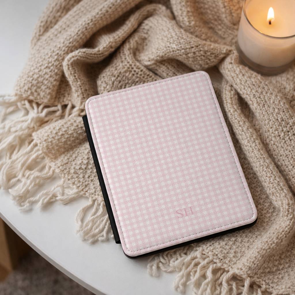 Personalized Pink Gingham Kindle Case