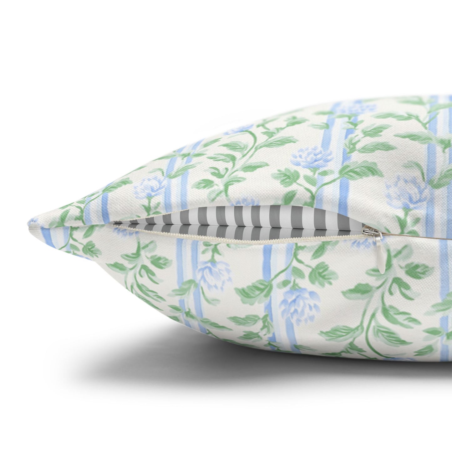Blue Floral Stripe Pillow Cover