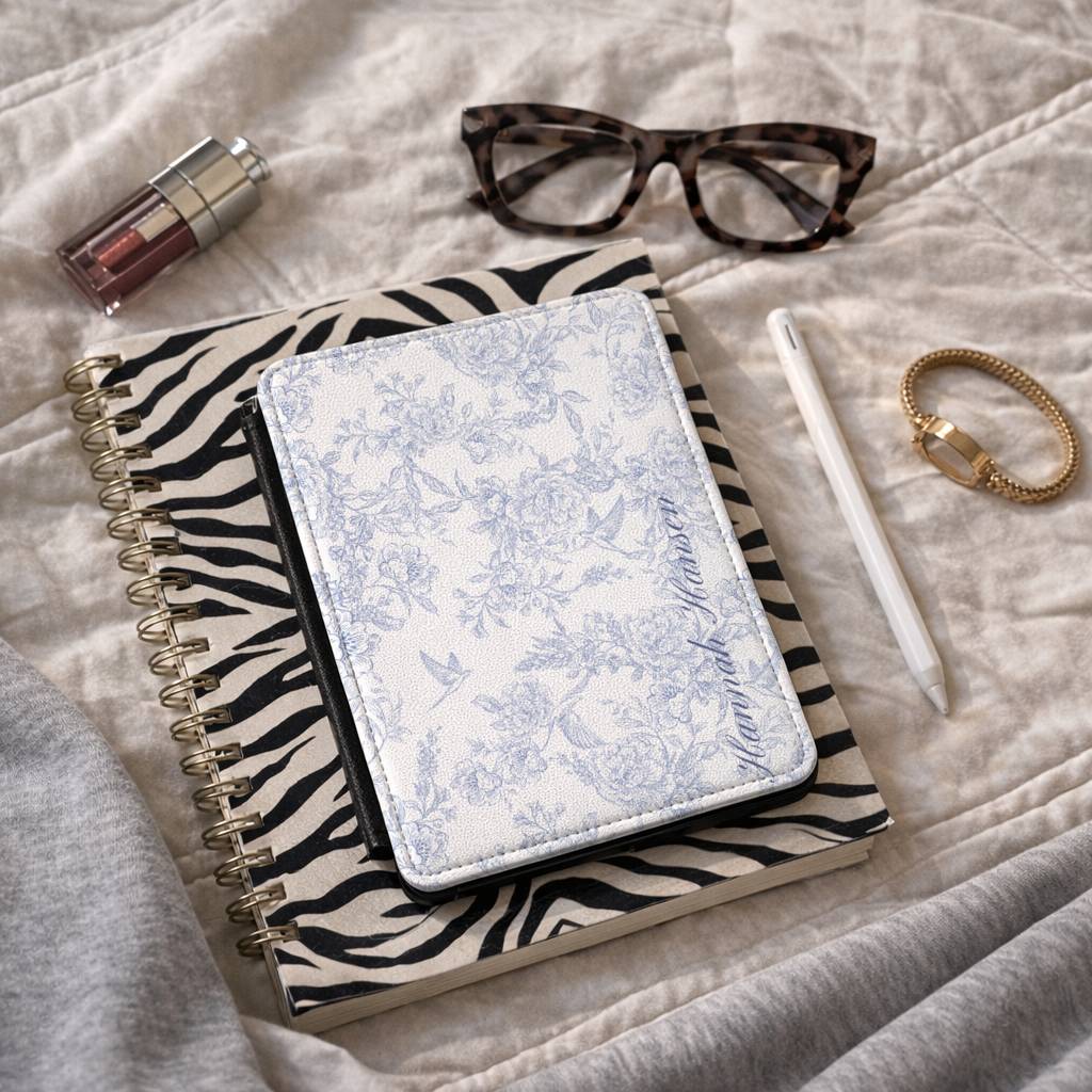 Personalized Blue Floral Toile Kindle Case
