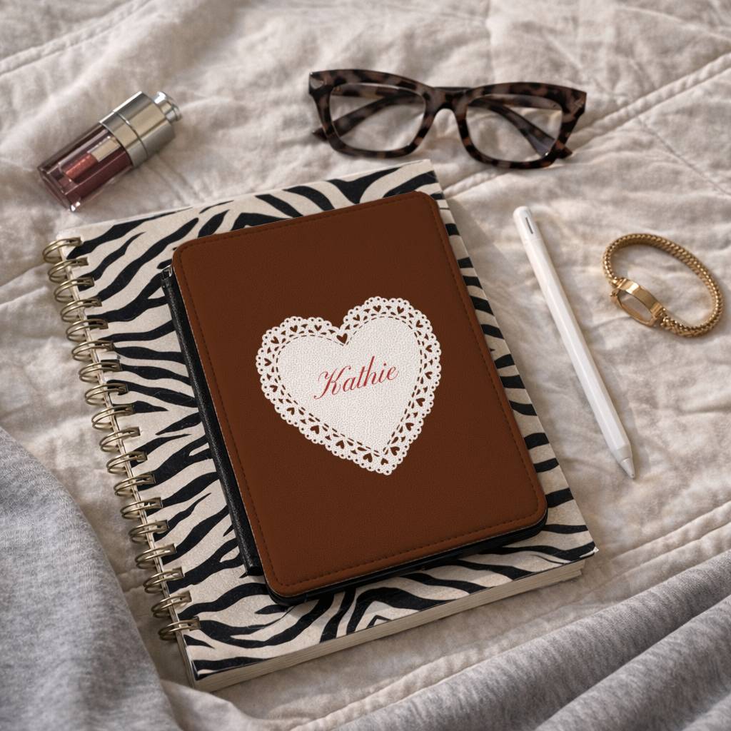 Brown Lace Heart Kindle Case