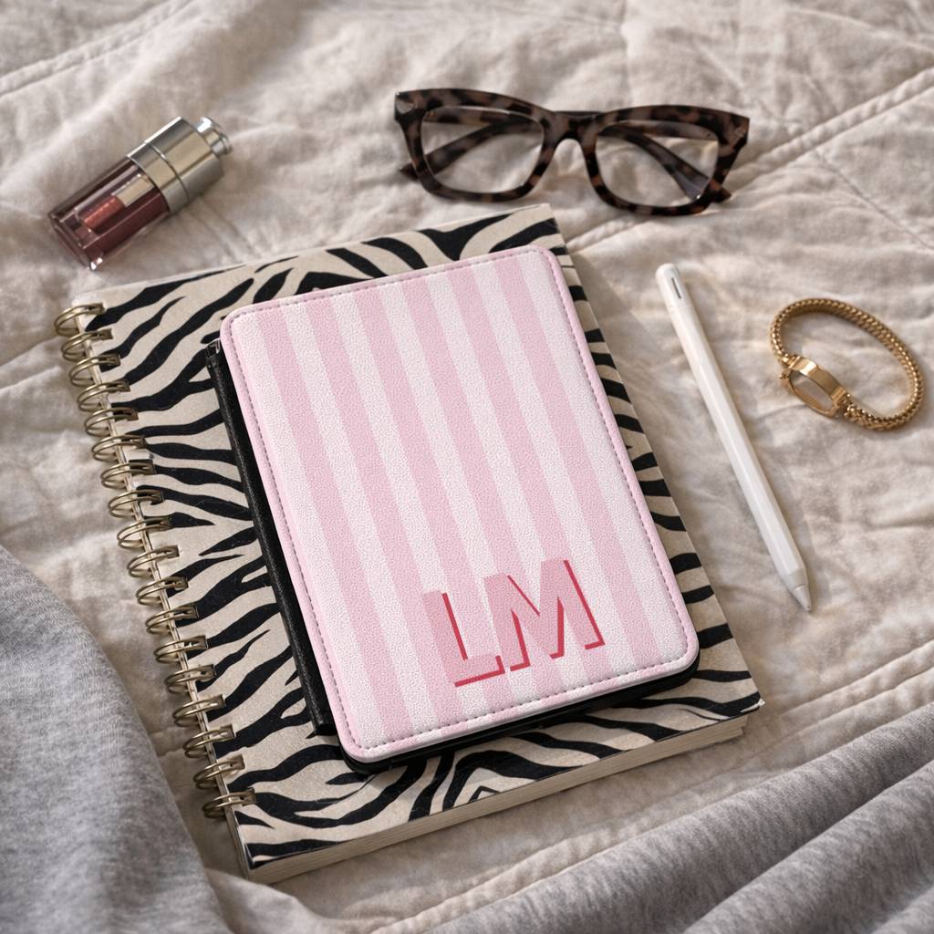 Pink Stripe Monogram Kindle Case