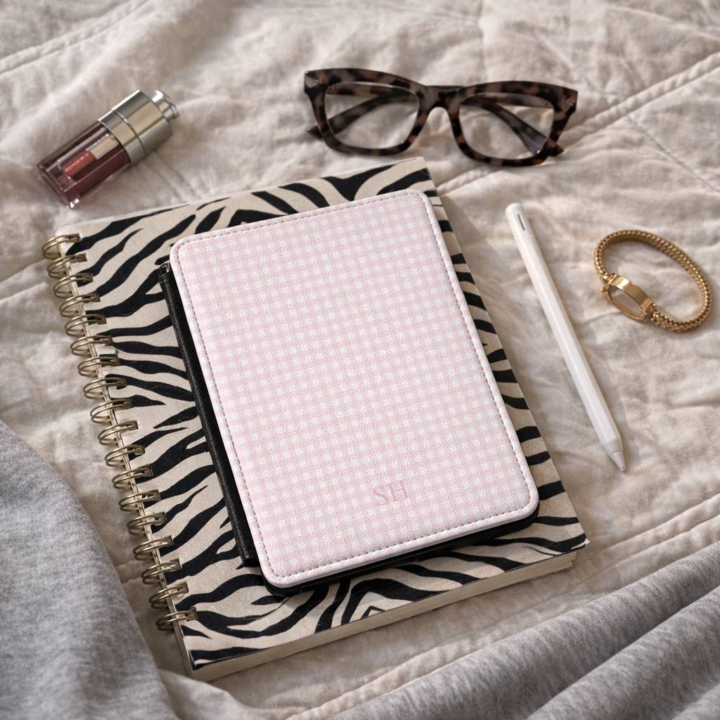 Personalized Pink Gingham Kindle Case