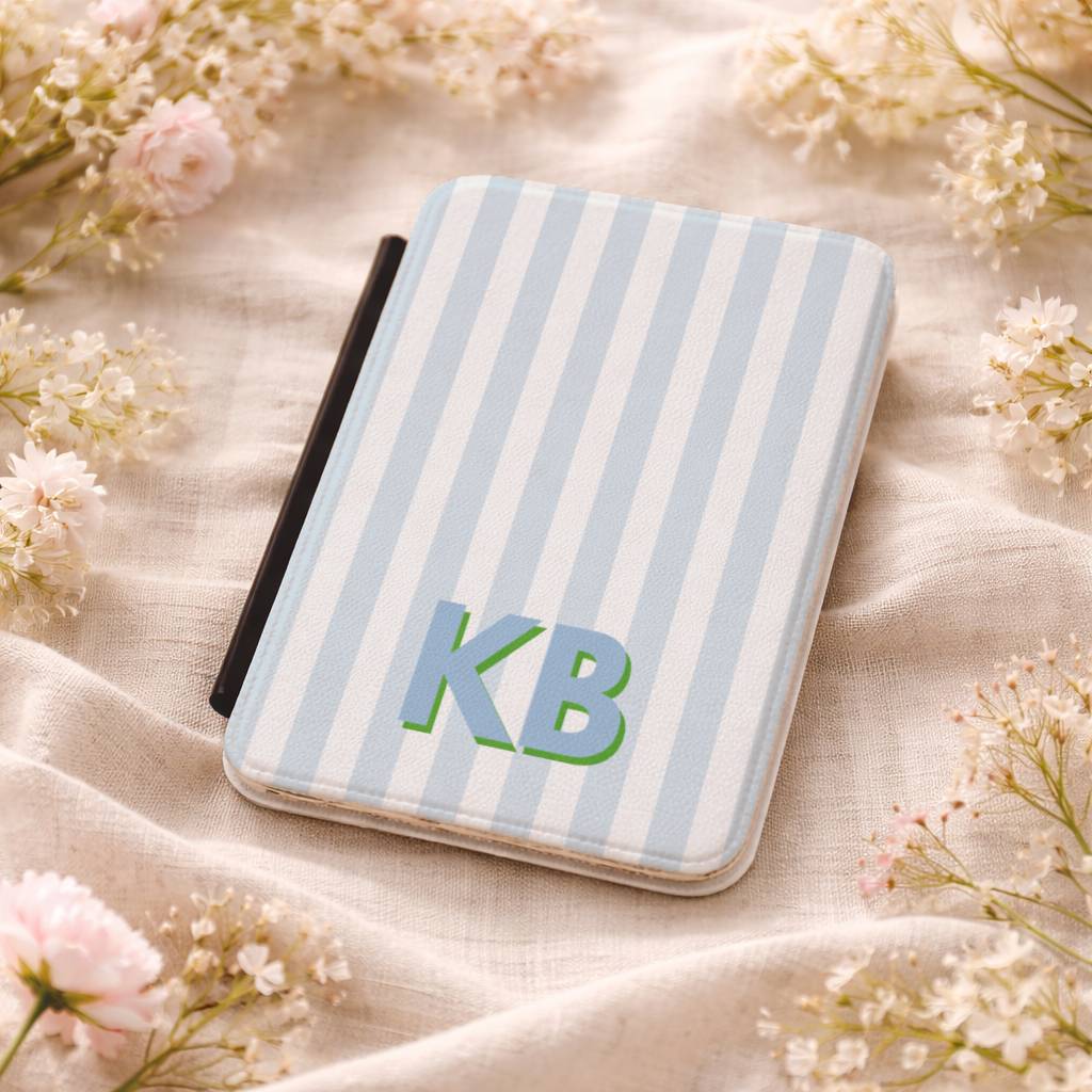Blue Striped Monogram Kindle Case
