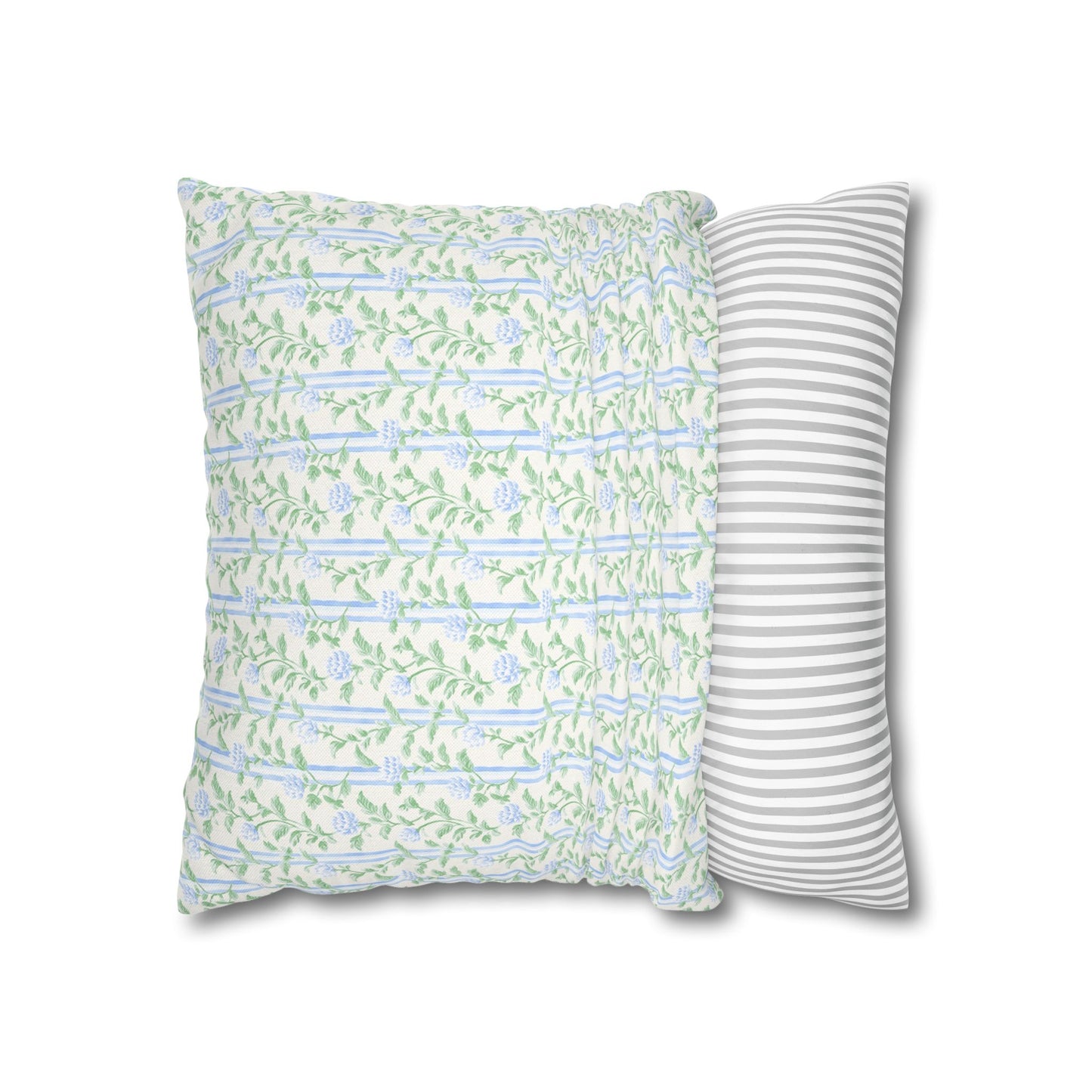 Blue Floral Stripe Pillow Cover