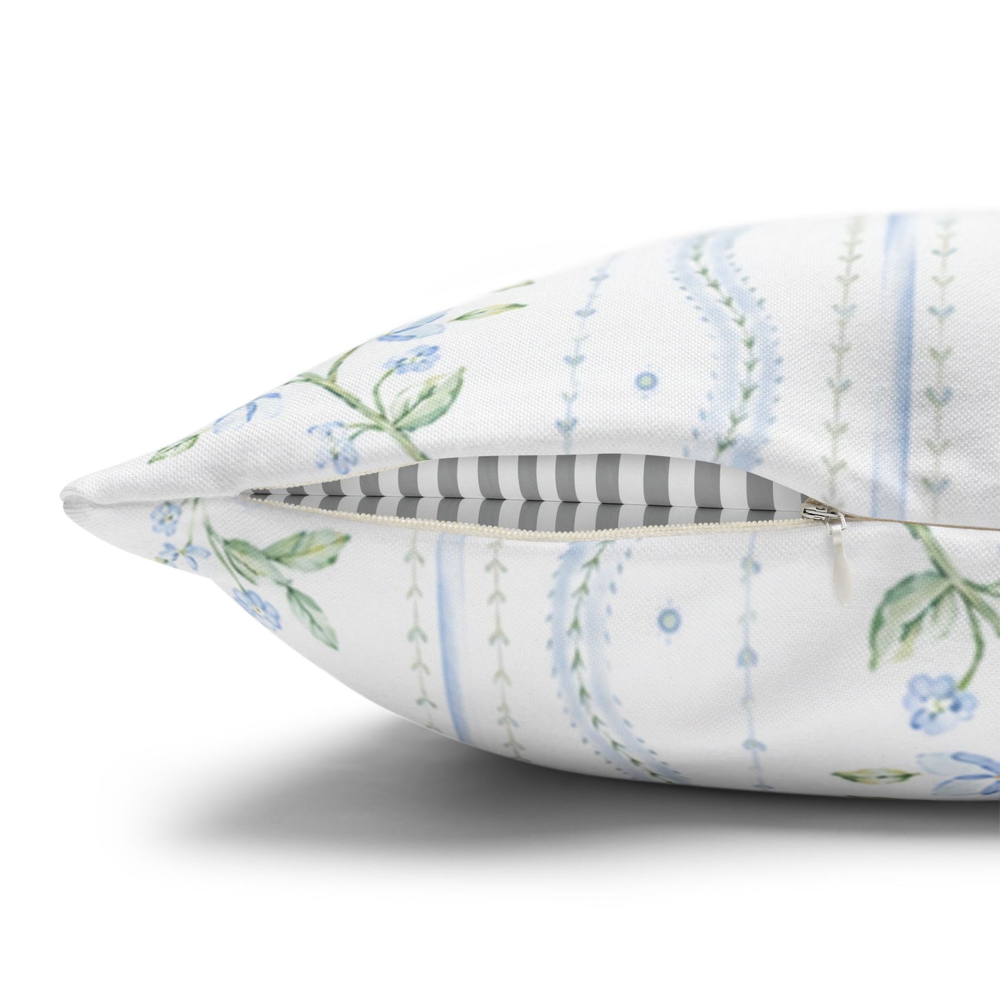 Blue Floral Stripe Pillow Cover