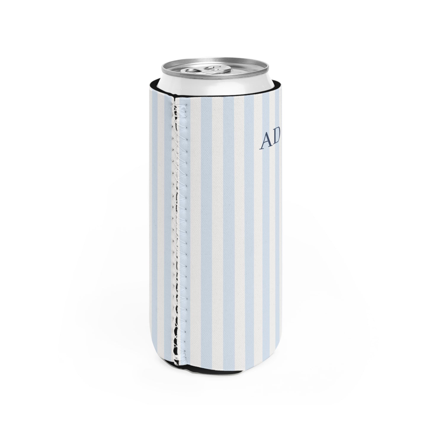 Personalized Slim Can Cooler – Custom Drink Sleeve (Soft Blue Stripe)