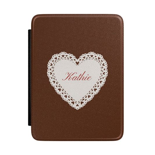 Brown Lace Heart Kindle Case