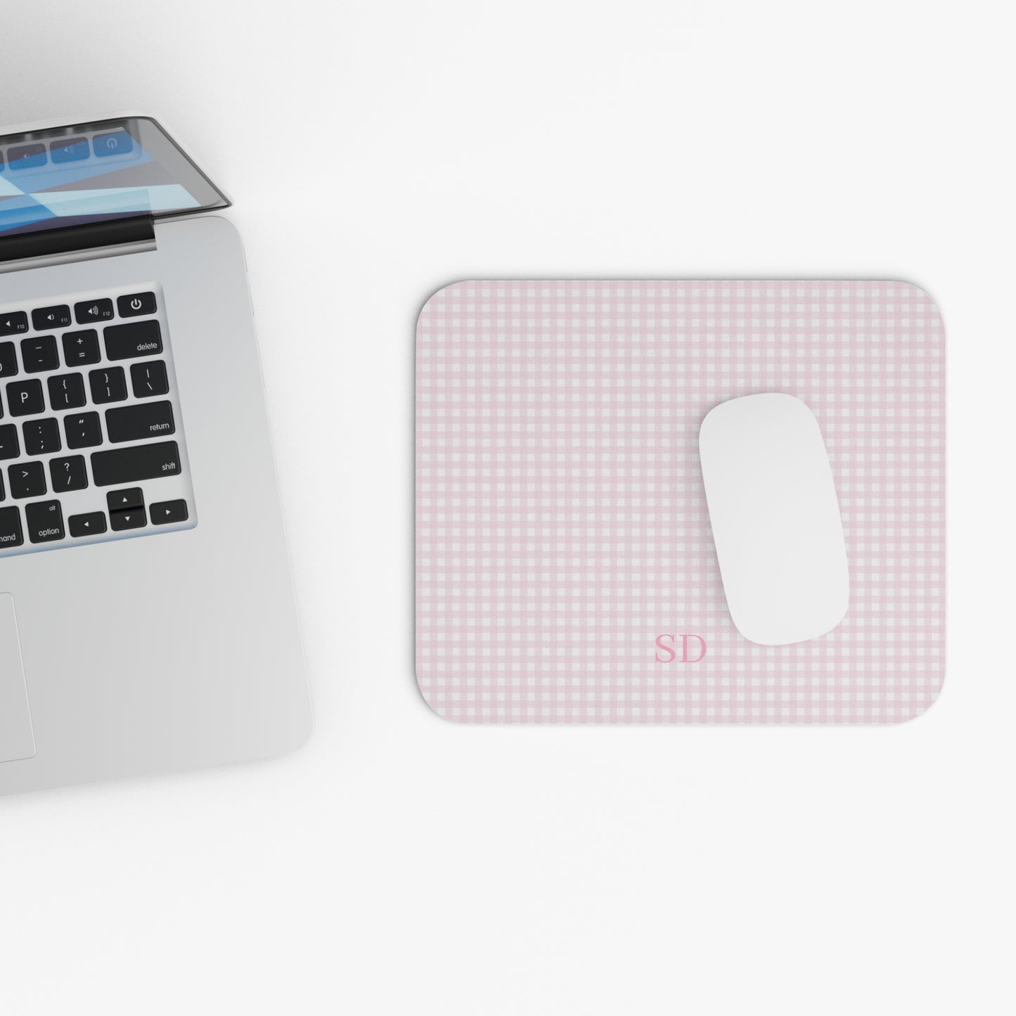 Personalized Pink Gingham Mouse Pad