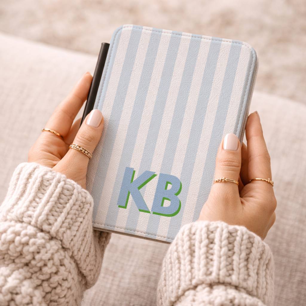 Blue Striped Monogram Kindle Case