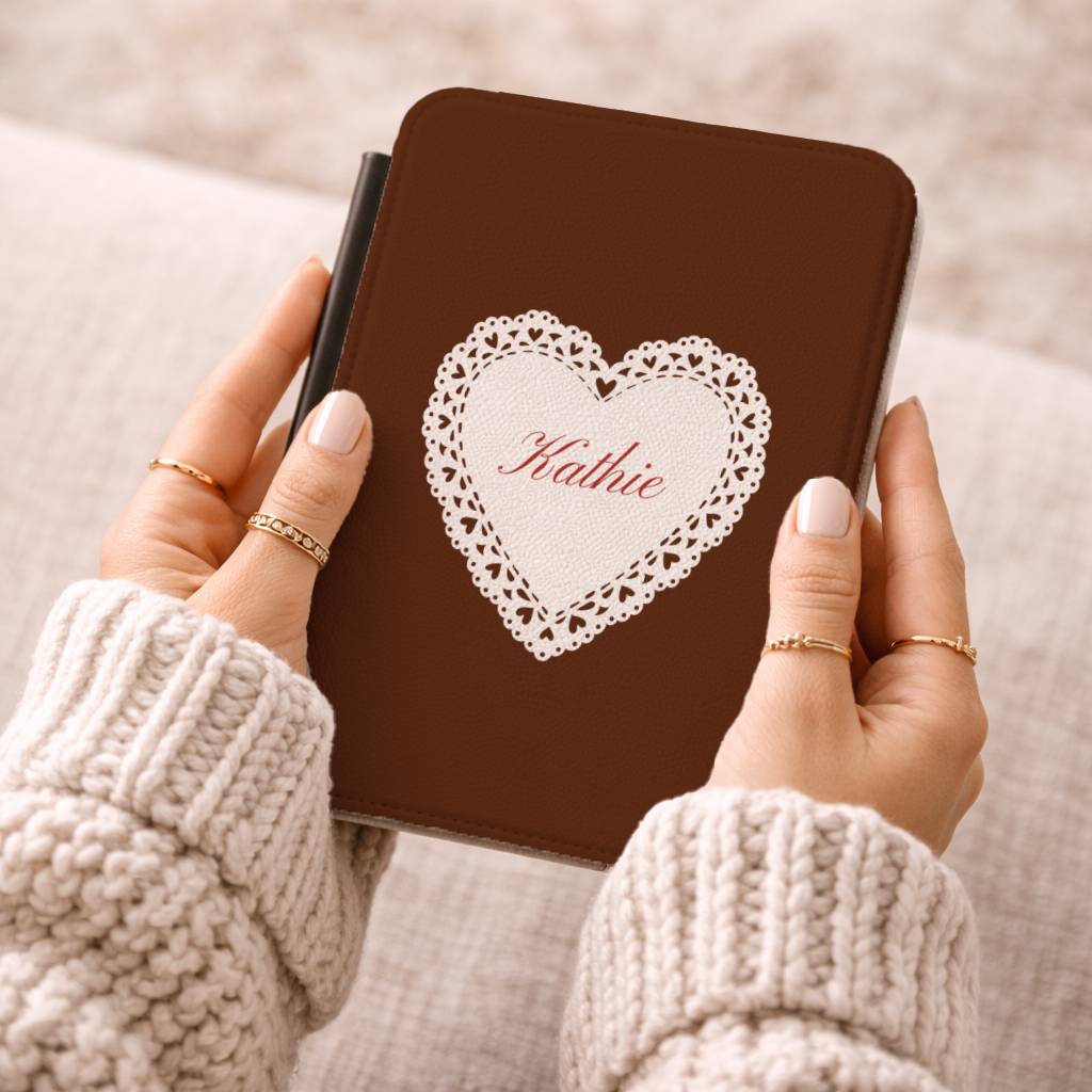 Brown Lace Heart Kindle Case