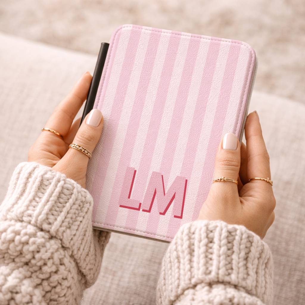 Pink Stripe Monogram Kindle Case