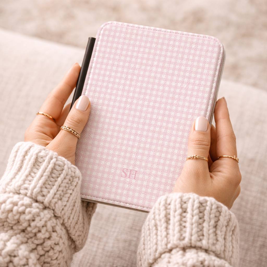 Personalized Pink Gingham Kindle Case